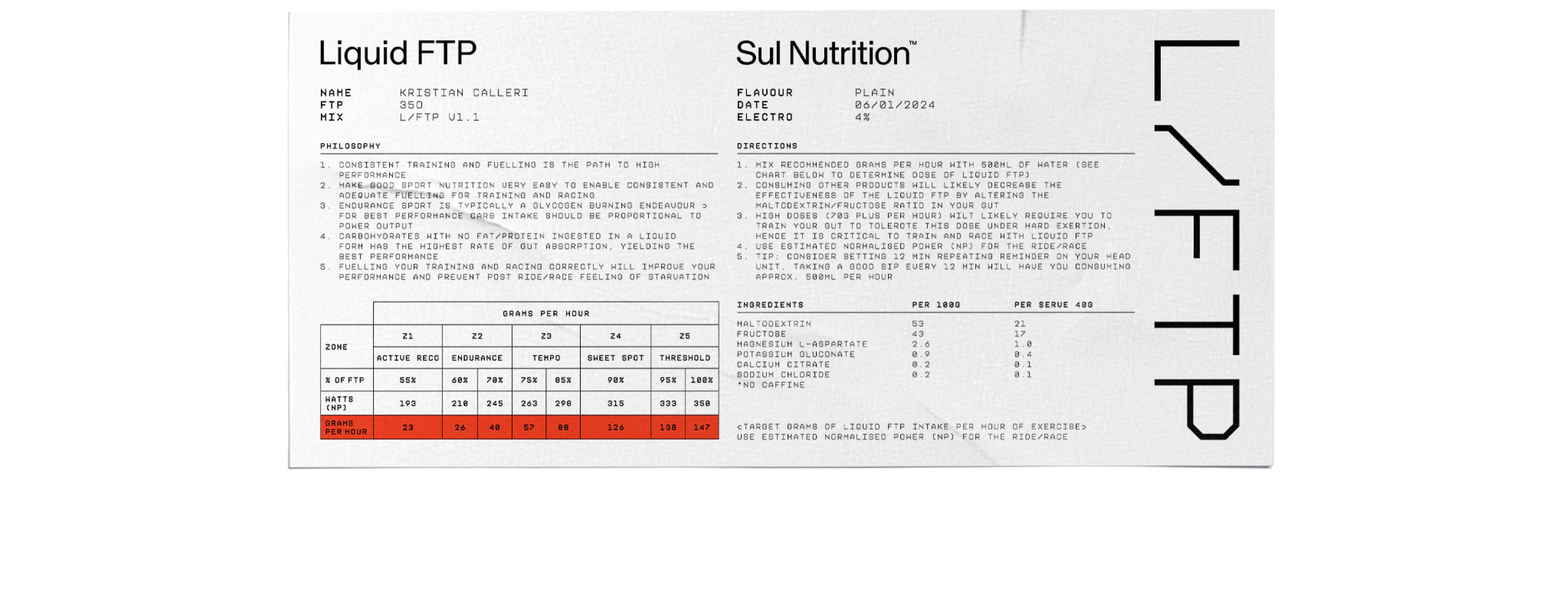 Sul Nutrition Liquid FTP product label